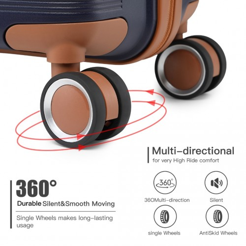 British Traveller 20 Inch Multi-Texture Polypropylene Hard Shell Suitcase With TSA Lock - Navy