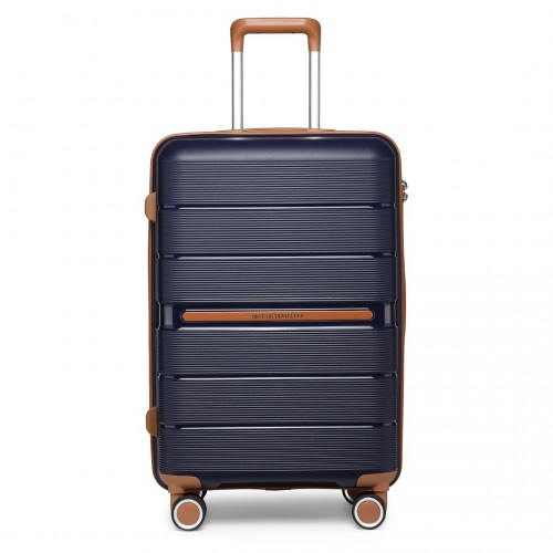 British Traveller 24 Inch Multi-Texture Polypropylene Hard Shell Suitcase with TSA Lock - Navy