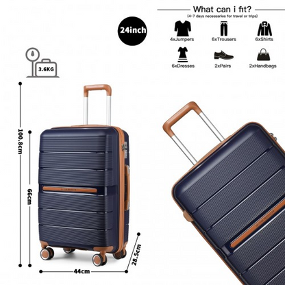 British Traveller 24 Inch Multi-Texture Polypropylene Hard Shell Suitcase with TSA Lock - Navy
