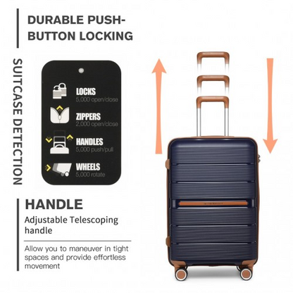 British Traveller 24 Inch Multi-Texture Polypropylene Hard Shell Suitcase with TSA Lock - Navy