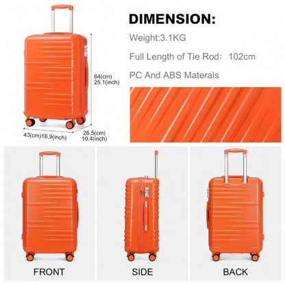 British Traveller 24 Inch Durable Polycarbonate and ABS Hard Shell Suitcase With TSA Lock - Orange