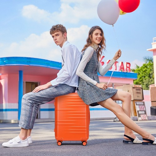 British Traveller 24 Inch Durable Polycarbonate and ABS Hard Shell Suitcase With TSA Lock - Orange