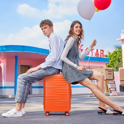 British Traveller 24 Inch Durable Polycarbonate and ABS Hard Shell Suitcase With TSA Lock - Orange