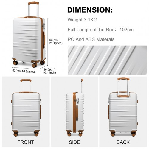 British Traveller 24" Durable Polycarbonate & ABS Hard Shell Suitcase with TSA Lock - White