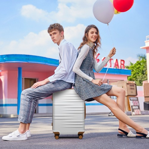 British Traveller 24" Durable Polycarbonate & ABS Hard Shell Suitcase with TSA Lock - White