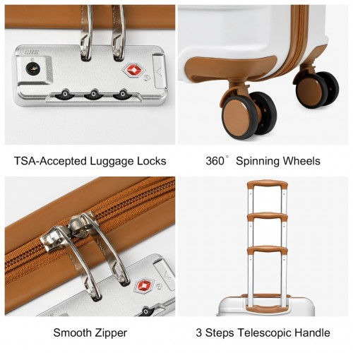 British Traveller 20 Inch Durable Polycarbonate and ABS Hard Shell Suitcase With TSA Lock - White