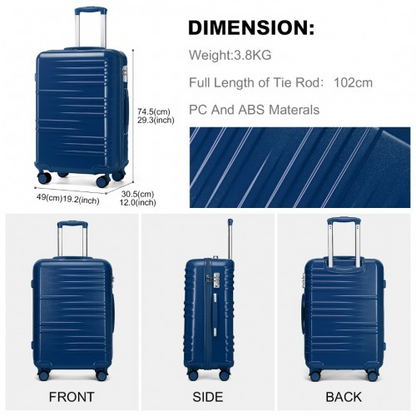 K2391L - British Traveller 28 Inch Durable Polycarbonate and ABS Hard Shell Suitcase With TSA Lock - Navy