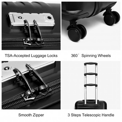 British Traveller 24 Inch Durable Polycarbonate and ABS Hard Shell Suitcase With TSA Lock - Black