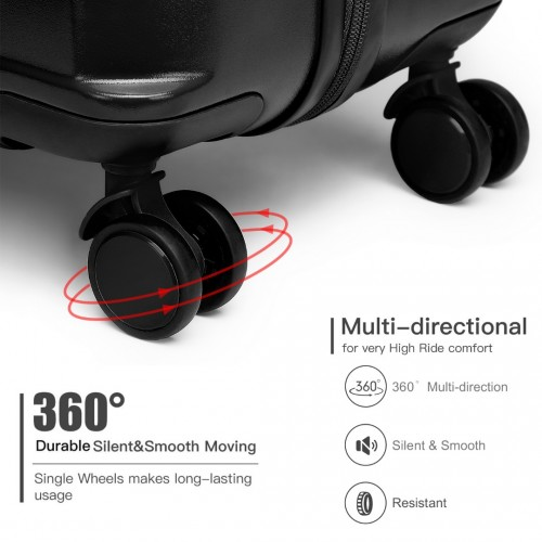 British Traveller 24 Inch Durable Polycarbonate and ABS Hard Shell Suitcase With TSA Lock - Black