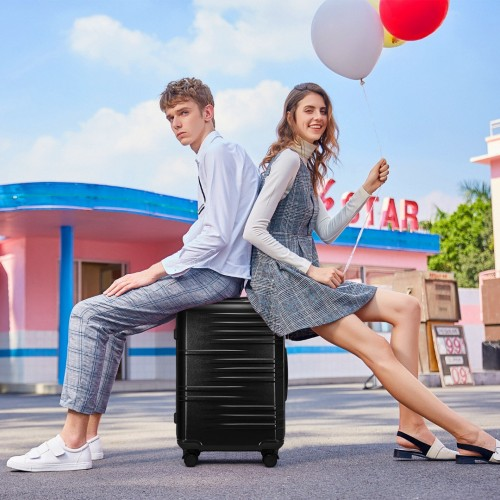 British Traveller 24 Inch Durable Polycarbonate and ABS Hard Shell Suitcase With TSA Lock - Black