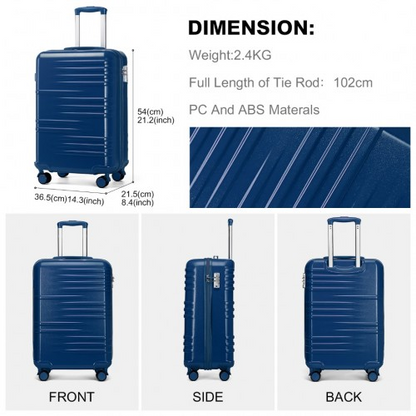 K2391L - British Traveller 20 Inch Navy Durable Polycarbonate and ABS Hard Shell Suitcase With TSA Lock