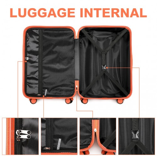 K2391L - British Traveller 3 Pcs Set Durable Polycarbonate and ABS Hard Shell Suitcase With TSA Lock - Orange