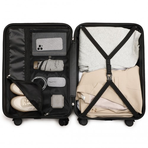 K2391L - British Traveller 3 Pcs Set Durable Polycarbonate and ABS Hard Shell Suitcase With TSA Lock - Black