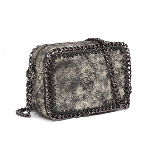 Miss Lulu Gold Metallic Effect Leather Look Chain Shoulder Bag - Stylish and Chic