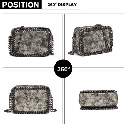 Miss Lulu Gold Metallic Effect Leather Look Chain Shoulder Bag - Stylish and Chic