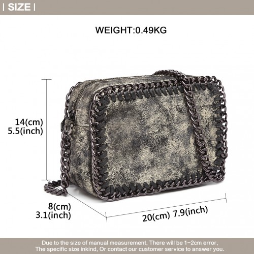 Miss Lulu Gold Metallic Effect Leather Look Chain Shoulder Bag - Stylish and Chic