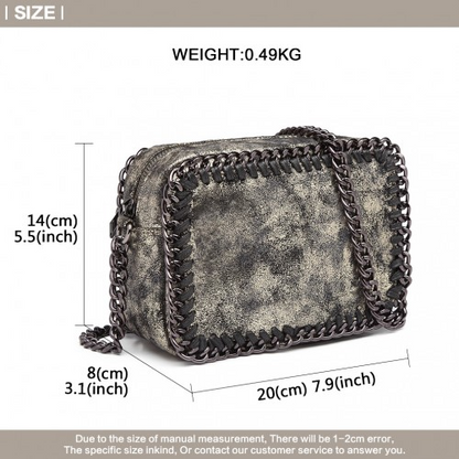 Miss Lulu Gold Metallic Effect Leather Look Chain Shoulder Bag - Stylish and Chic