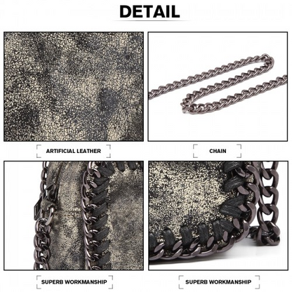 Miss Lulu Gold Metallic Effect Leather Look Chain Shoulder Bag - Stylish and Chic