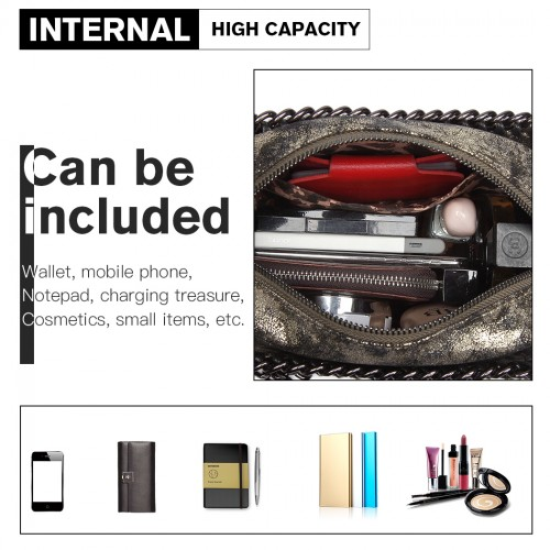 Miss Lulu Gold Metallic Effect Leather Look Chain Shoulder Bag - Stylish and Chic