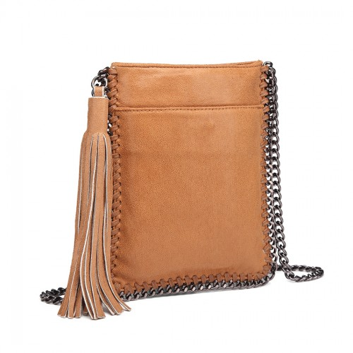 Miss Lulu Leather Look Chain Shoulder Bag with Tassel Pendant - Brown | Stylish & Functional