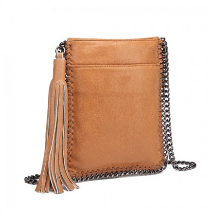 Miss Lulu Leather Look Chain Shoulder Bag with Tassel Pendant - Brown | Stylish & Functional