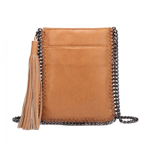 Miss Lulu Leather Look Chain Shoulder Bag with Tassel Pendant - Brown | Stylish & Functional