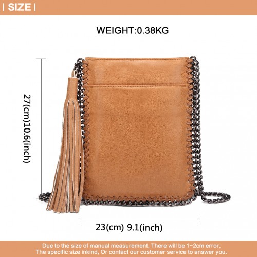 Miss Lulu Leather Look Chain Shoulder Bag with Tassel Pendant - Brown | Stylish & Functional