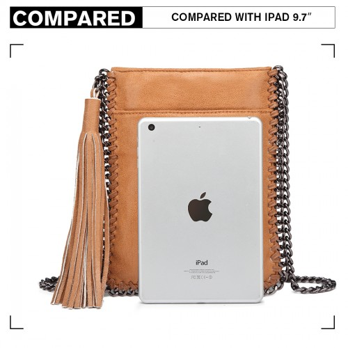 Miss Lulu Leather Look Chain Shoulder Bag with Tassel Pendant - Brown | Stylish & Functional