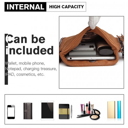 Miss Lulu Leather Look Chain Shoulder Bag with Tassel Pendant - Brown | Stylish & Functional