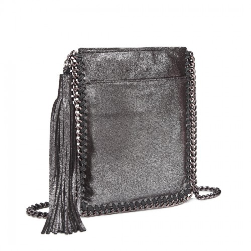 Miss Lulu Leather Look Chain Shoulder Bag with Tassel Pendant - Silver | Stylish & Practical