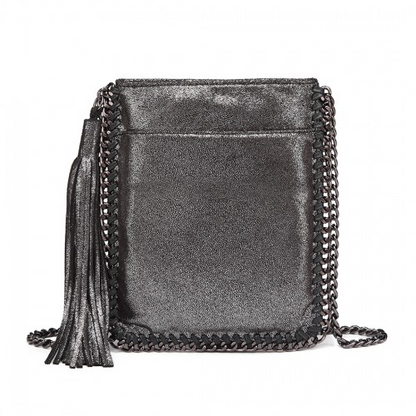 Miss Lulu Leather Look Chain Shoulder Bag with Tassel Pendant - Silver | Stylish & Practical