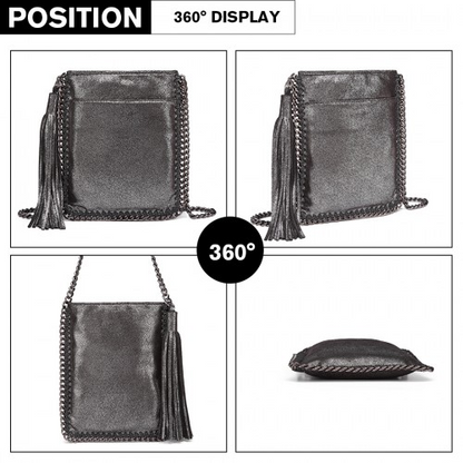 Miss Lulu Leather Look Chain Shoulder Bag with Tassel Pendant - Silver | Stylish & Practical