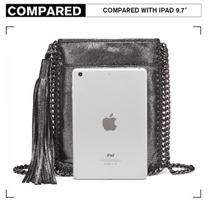 Miss Lulu Leather Look Chain Shoulder Bag with Tassel Pendant - Silver | Stylish & Practical