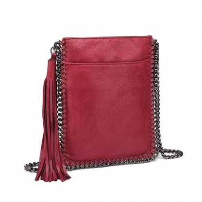 Miss Lulu Burgundy Leather Look Chain Shoulder Bag with Tassel Pendant - Stylish and Functional