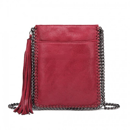 Miss Lulu Burgundy Leather Look Chain Shoulder Bag with Tassel Pendant - Stylish and Functional