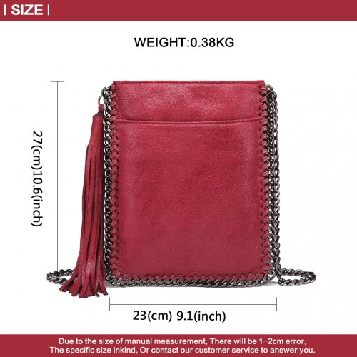 Miss Lulu Burgundy Leather Look Chain Shoulder Bag with Tassel Pendant - Stylish and Functional