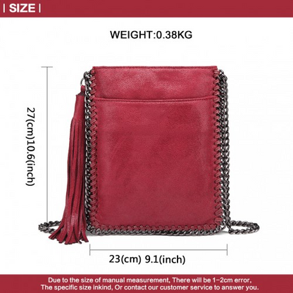 Miss Lulu Burgundy Leather Look Chain Shoulder Bag with Tassel Pendant - Stylish and Functional