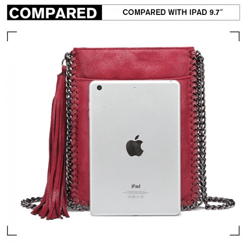 Miss Lulu Burgundy Leather Look Chain Shoulder Bag with Tassel Pendant - Stylish and Functional