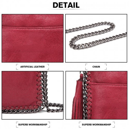 Miss Lulu Burgundy Leather Look Chain Shoulder Bag with Tassel Pendant - Stylish and Functional