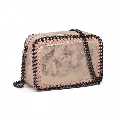 Miss Lulu Metallic Effect Leather Look Chain Shoulder Bag - Pink | Stylish & Trendy Women's Bag