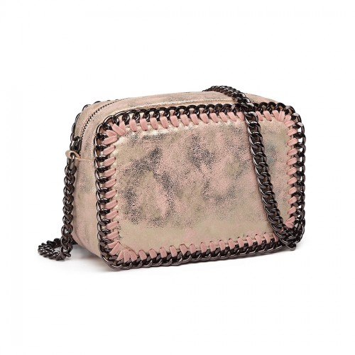 Miss Lulu Metallic Effect Leather Look Chain Shoulder Bag - Pink | Stylish & Trendy Women's Bag