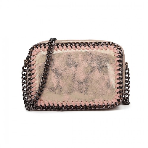 Miss Lulu Metallic Effect Leather Look Chain Shoulder Bag - Pink | Stylish & Trendy Women's Bag