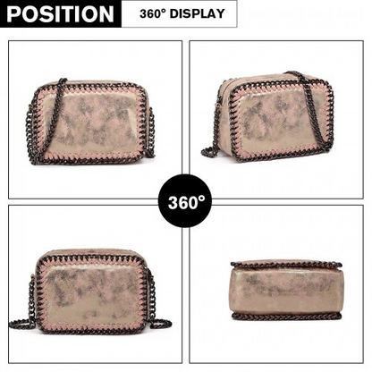 Miss Lulu Metallic Effect Leather Look Chain Shoulder Bag - Pink | Stylish & Trendy Women's Bag