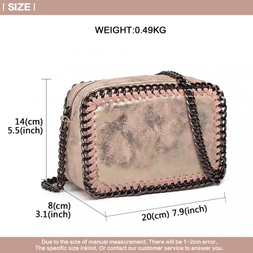 Miss Lulu Metallic Effect Leather Look Chain Shoulder Bag - Pink | Stylish & Trendy Women's Bag