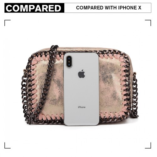 Miss Lulu Metallic Effect Leather Look Chain Shoulder Bag - Pink | Stylish & Trendy Women's Bag