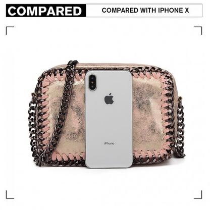 Miss Lulu Metallic Effect Leather Look Chain Shoulder Bag - Pink | Stylish & Trendy Women's Bag