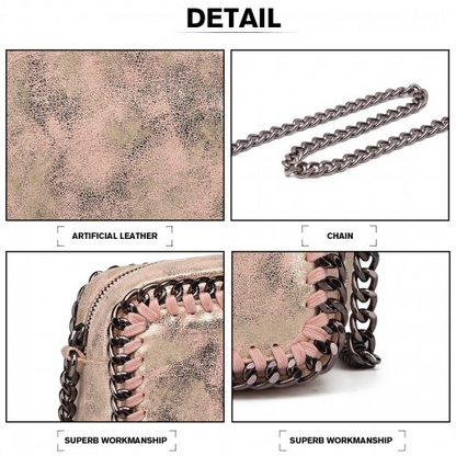 Miss Lulu Metallic Effect Leather Look Chain Shoulder Bag - Pink | Stylish & Trendy Women's Bag