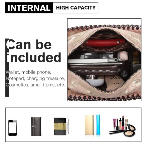 Miss Lulu Metallic Effect Leather Look Chain Shoulder Bag - Pink | Stylish & Trendy Women's Bag