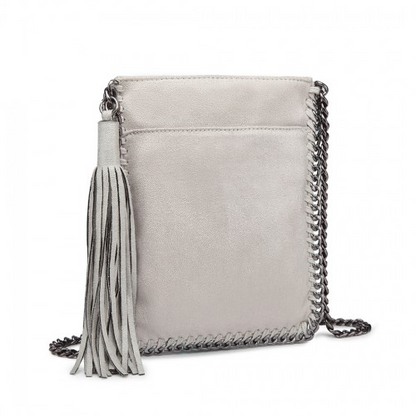 Miss Lulu Grey Leather Look Chain Shoulder Bag with Tassel Pendant