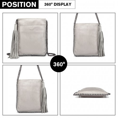 Miss Lulu Grey Leather Look Chain Shoulder Bag with Tassel Pendant